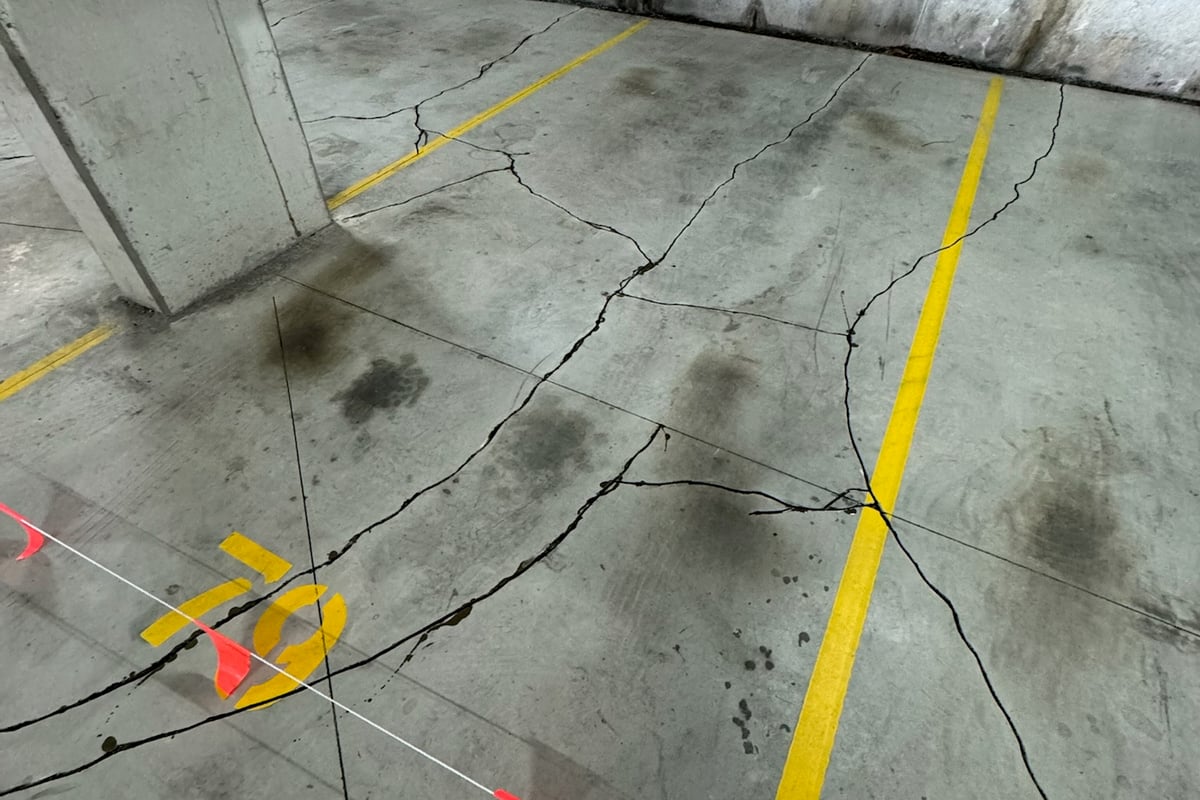 Completed slab crack injection showing permanent crack sealing